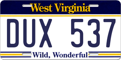WV license plate DUX537
