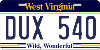 WV license plate DUX540