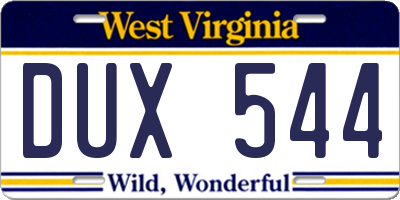 WV license plate DUX544
