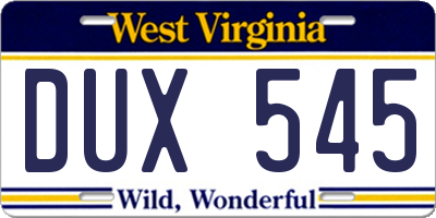 WV license plate DUX545