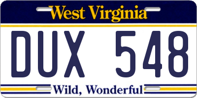 WV license plate DUX548