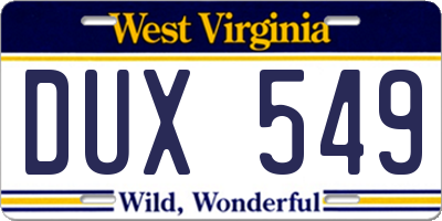 WV license plate DUX549