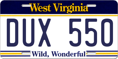 WV license plate DUX550