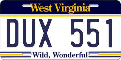 WV license plate DUX551