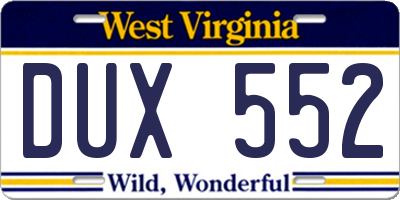 WV license plate DUX552