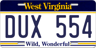 WV license plate DUX554