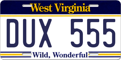 WV license plate DUX555