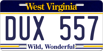 WV license plate DUX557