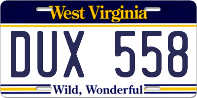 WV license plate DUX558