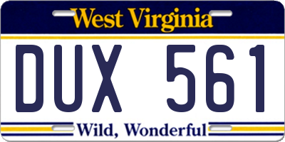 WV license plate DUX561