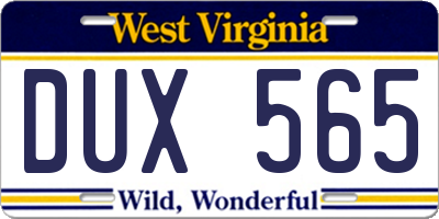 WV license plate DUX565