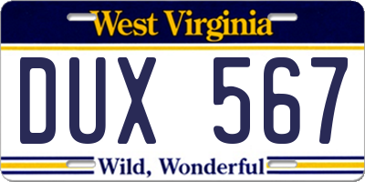 WV license plate DUX567