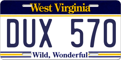WV license plate DUX570