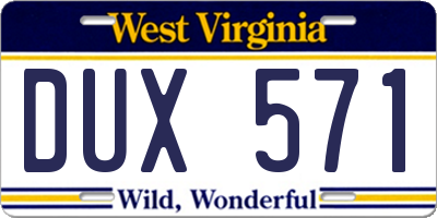 WV license plate DUX571