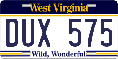 WV license plate DUX575