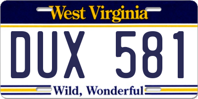 WV license plate DUX581