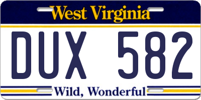 WV license plate DUX582
