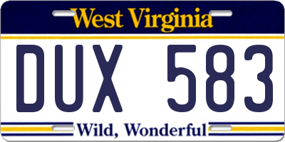 WV license plate DUX583