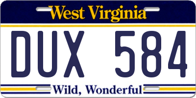 WV license plate DUX584