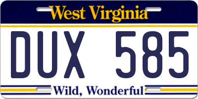 WV license plate DUX585