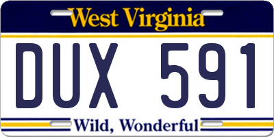 WV license plate DUX591
