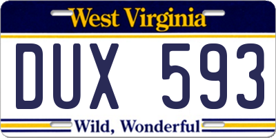 WV license plate DUX593