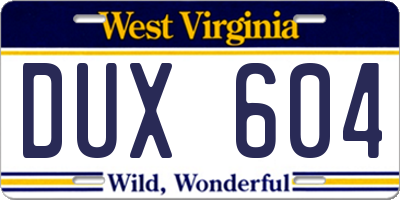 WV license plate DUX604