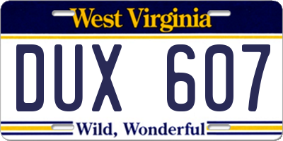 WV license plate DUX607