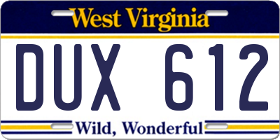 WV license plate DUX612