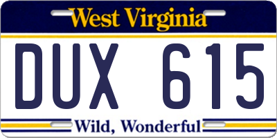 WV license plate DUX615