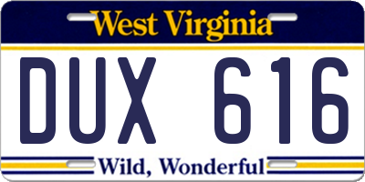 WV license plate DUX616