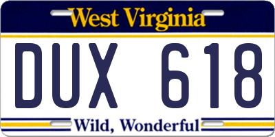 WV license plate DUX618
