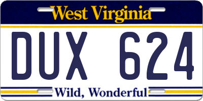 WV license plate DUX624
