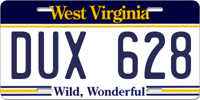 WV license plate DUX628
