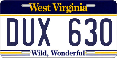 WV license plate DUX630