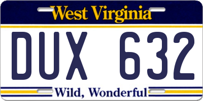 WV license plate DUX632