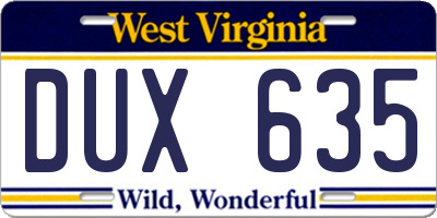 WV license plate DUX635