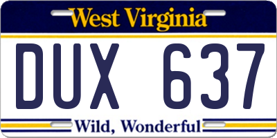 WV license plate DUX637
