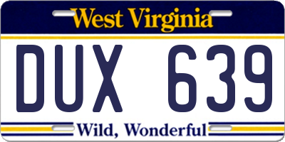 WV license plate DUX639