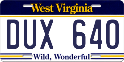 WV license plate DUX640