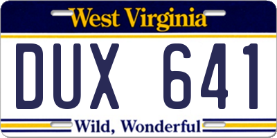 WV license plate DUX641