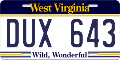 WV license plate DUX643