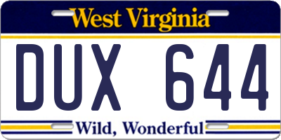WV license plate DUX644