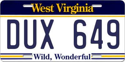 WV license plate DUX649