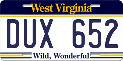 WV license plate DUX652