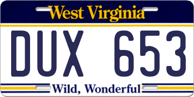 WV license plate DUX653