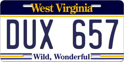 WV license plate DUX657