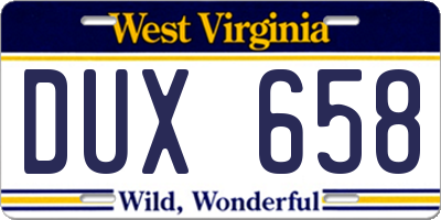 WV license plate DUX658