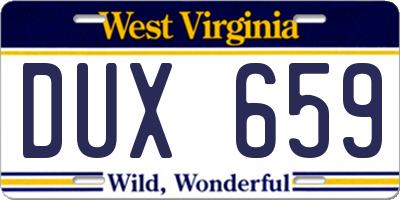 WV license plate DUX659