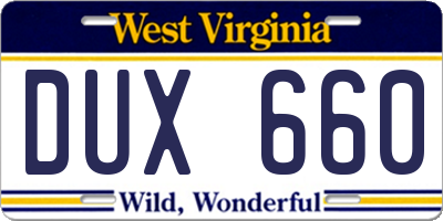WV license plate DUX660